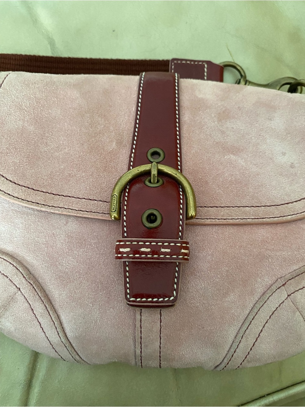 SALE! Authentic Coach Soho Pink Suede Crossbody Wide Strap Flap Leather - Picture 9 of 16